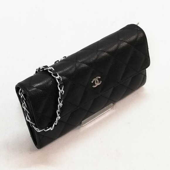 Authentic CHANEL CC Classic Caviar Flap Wallet Chain Shoulder Crossbody Black - Picture 5 of 13